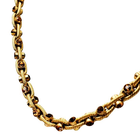 Kiam Gold Tone Brown Topaz Crystal Chain Necklace Designer Elegant Links Retro - Picture 5 of 7